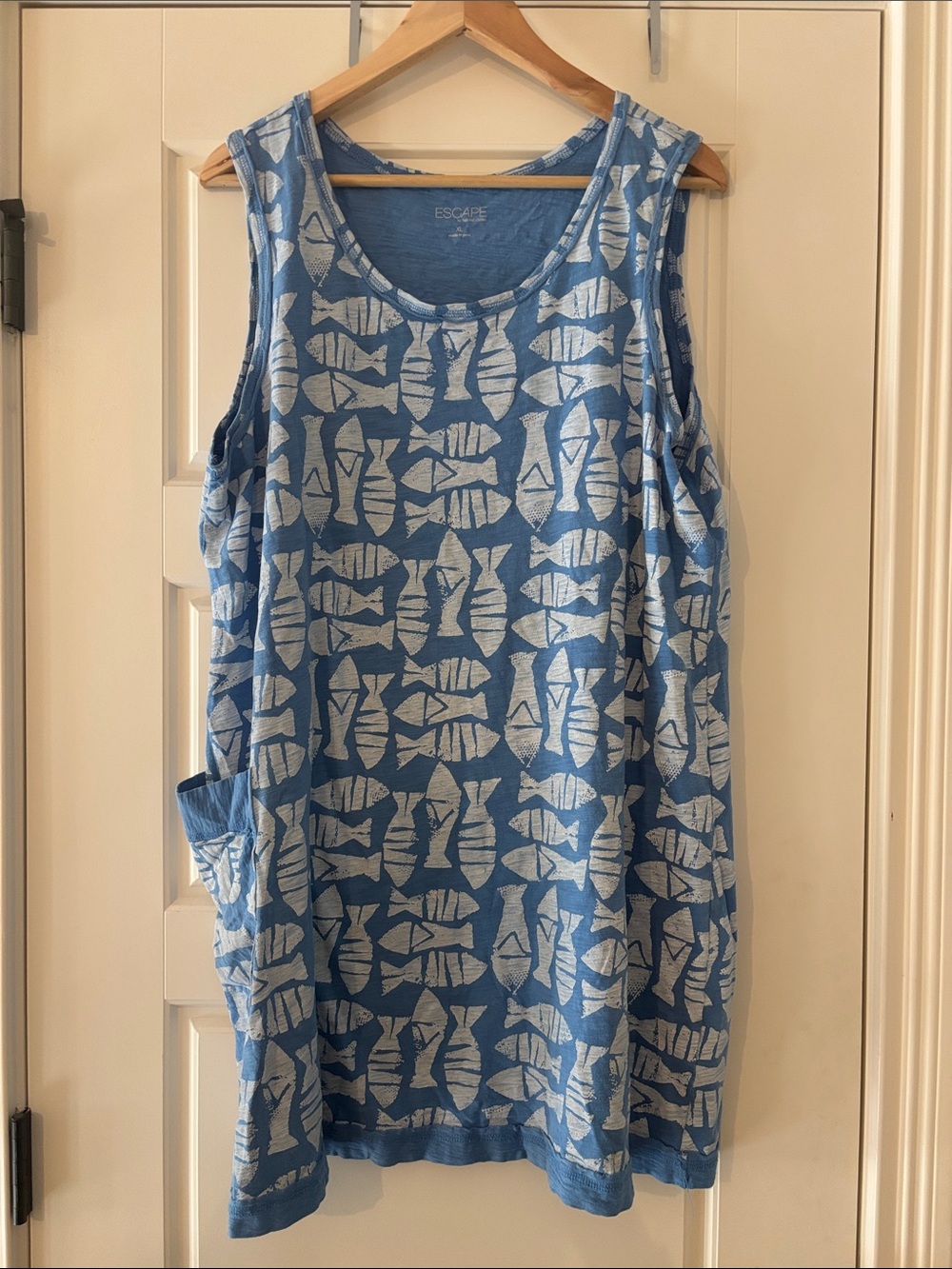 Escape Blue Tank Dress with White Fish Print